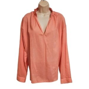 On 34th Shirred V Neck Pullover Top Orange X Large